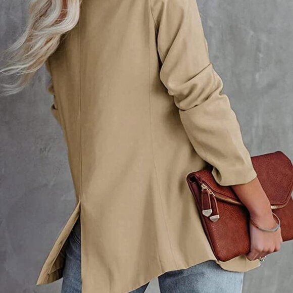 Casual Blazers Long Sleeve Open Front Button Work Office Blazer Jackets with - Picture 3 of 5